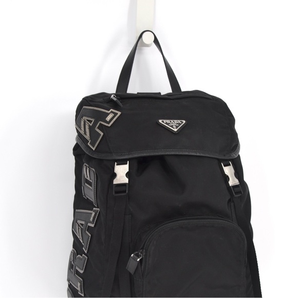 PRADA Embroidered Logo Applique Nylon Backpack In Black Travel - Picture 3 of 15
